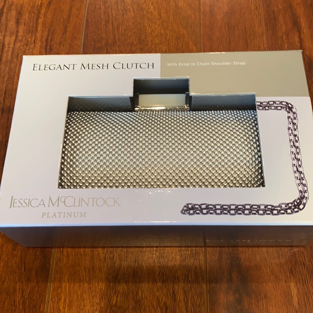 Jessica McClintock Mesh Clutch in Platinum